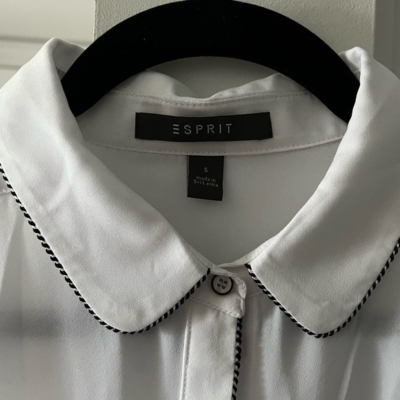 Esprit | Semi-Sheer White Button Down Blouse with Black Trim | Size Small - Picture 2 of 6